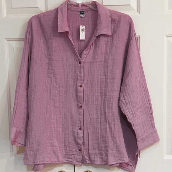 Old Navy Long Sleeve Button Down Blouse Light Pink Cotton Gauze NWT XXL Petite - Picture 1 of 8